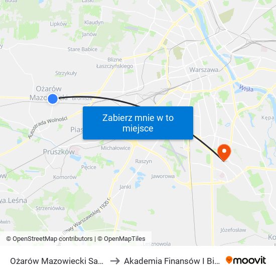 Ożarów Mazowiecki Sanktuarium 02 to Akademia Finansów I Biznesu Vistula map