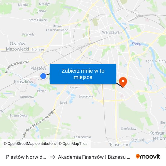 Piastów Norwida to Akademia Finansów I Biznesu Vistula map