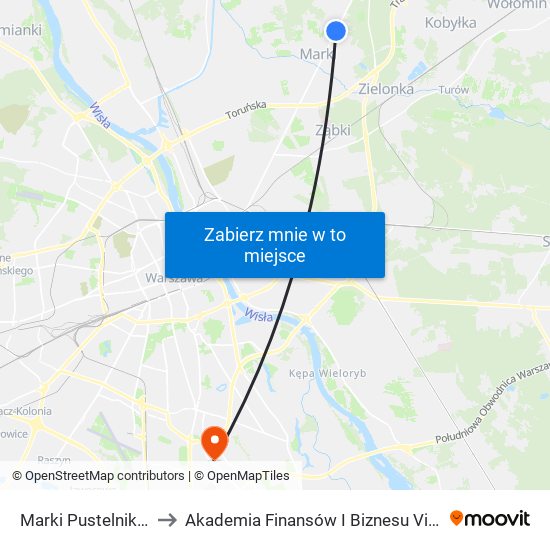 Marki Pustelnik 01 to Akademia Finansów I Biznesu Vistula map