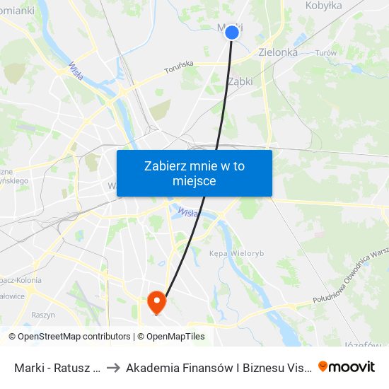 Marki - Ratusz 01 to Akademia Finansów I Biznesu Vistula map