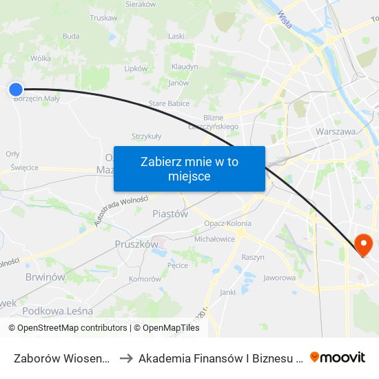 Zaborów Wiosenna 02 to Akademia Finansów I Biznesu Vistula map