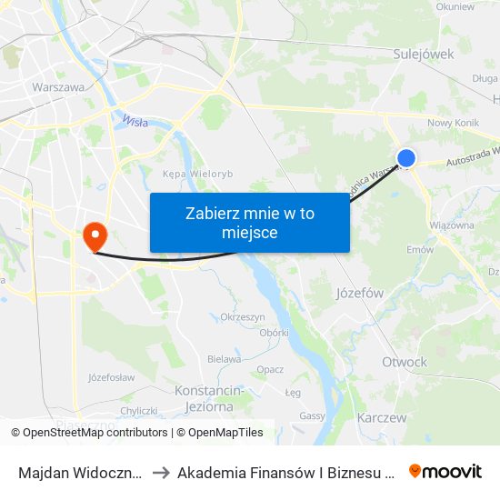 Majdan Widoczna 02 to Akademia Finansów I Biznesu Vistula map