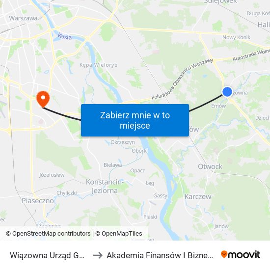 Wiązowna Urząd Gminy 02 to Akademia Finansów I Biznesu Vistula map