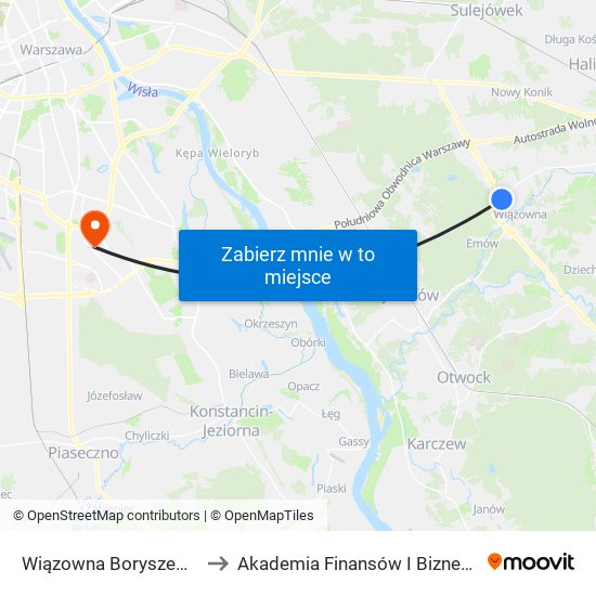 Wiązowna Boryszewska 01 to Akademia Finansów I Biznesu Vistula map