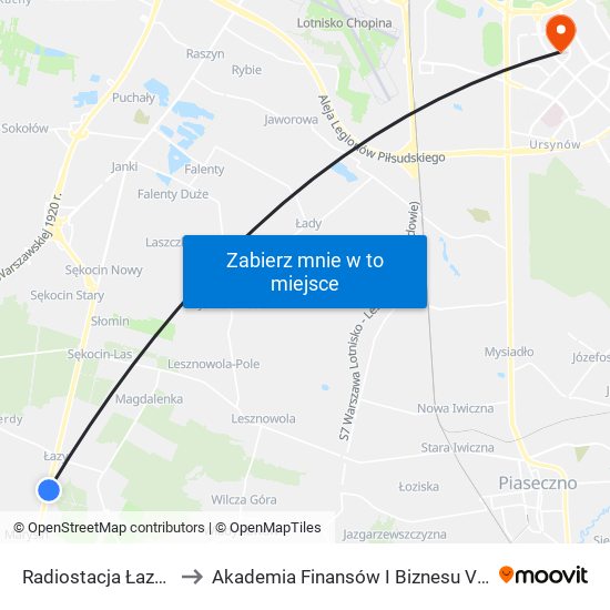 Radiostacja Łazy 01 to Akademia Finansów I Biznesu Vistula map