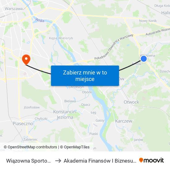 Wiązowna Sportowa 02 to Akademia Finansów I Biznesu Vistula map