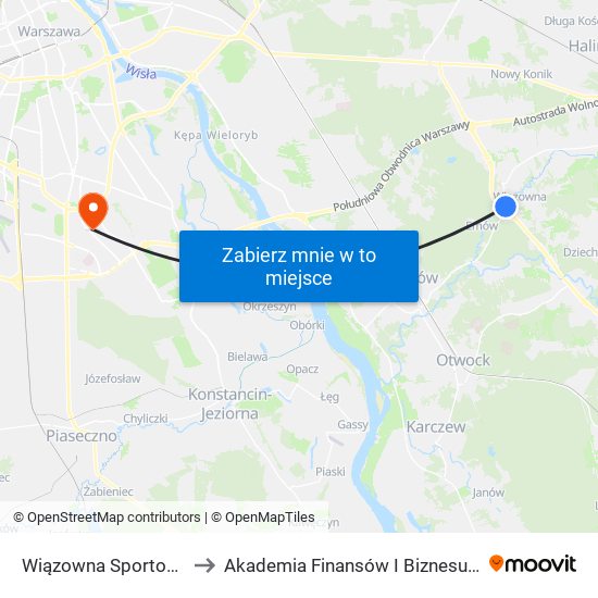 Wiązowna Sportowa 01 to Akademia Finansów I Biznesu Vistula map