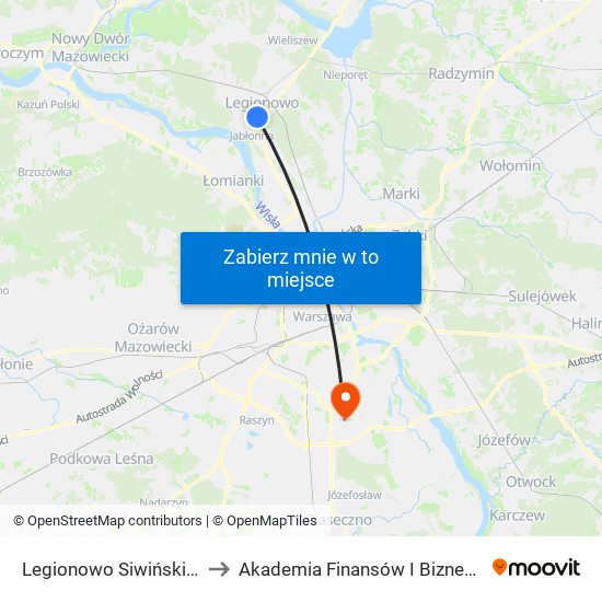 Legionowo Siwińskiego to Akademia Finansów I Biznesu Vistula map