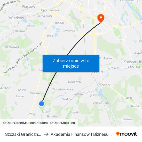 Szczaki Graniczna 01 to Akademia Finansów I Biznesu Vistula map