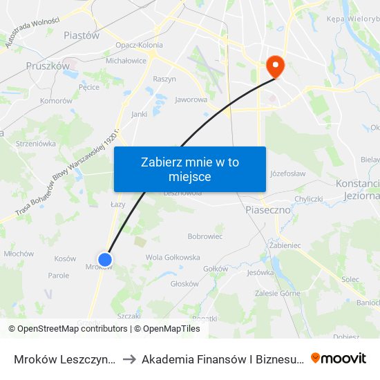 Mroków Leszczynka 01 to Akademia Finansów I Biznesu Vistula map