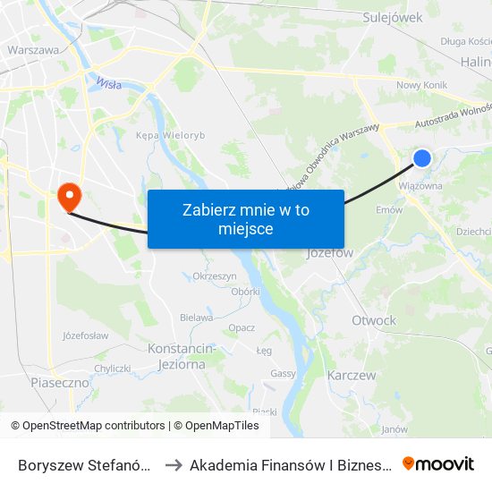 Boryszew Stefanówka 02 to Akademia Finansów I Biznesu Vistula map