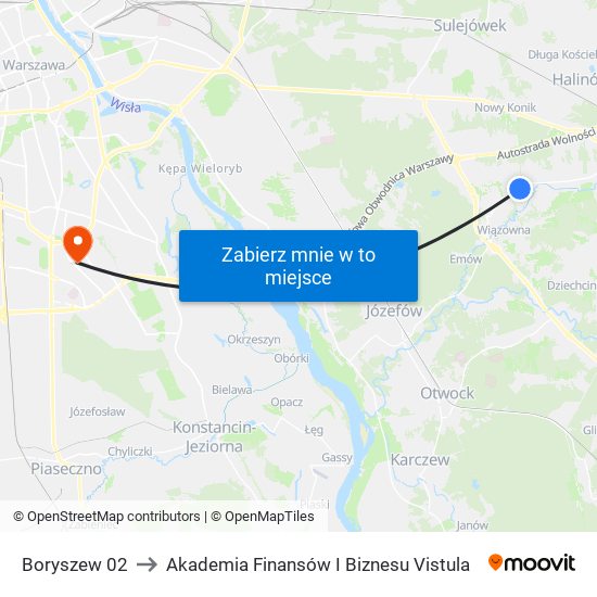 Boryszew 02 to Akademia Finansów I Biznesu Vistula map