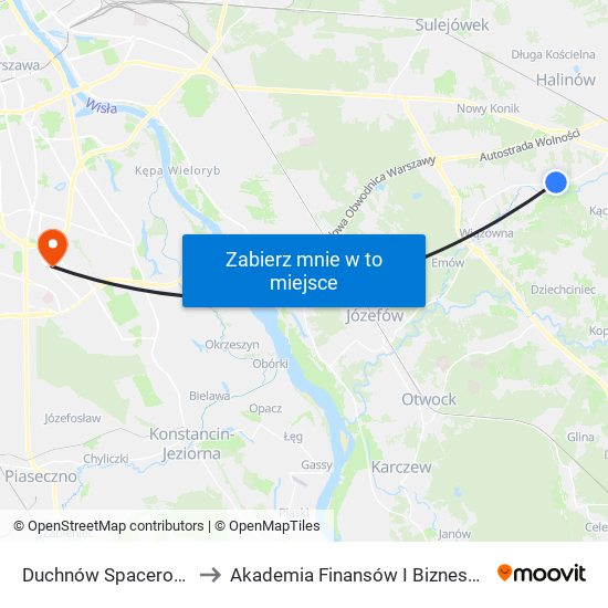 Duchnów Spacerowa 01 to Akademia Finansów I Biznesu Vistula map