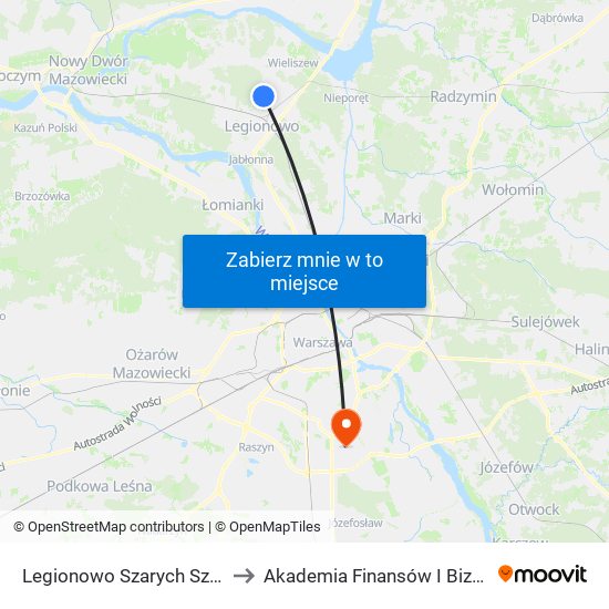 Legionowo Szarych Szeregów 01 to Akademia Finansów I Biznesu Vistula map