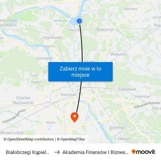 Białobrzegi Kąpielowa to Akademia Finansów I Biznesu Vistula map