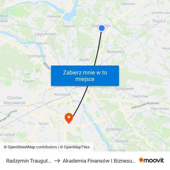 Radzymin Traugutta 02 to Akademia Finansów I Biznesu Vistula map