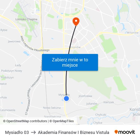 Mysiadło 03 to Akademia Finansów I Biznesu Vistula map