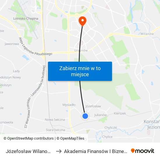 Józefosław Wilanowska 01 to Akademia Finansów I Biznesu Vistula map