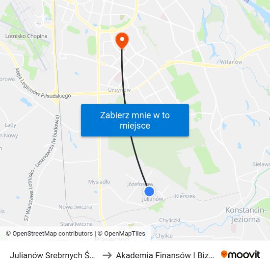 Julianów Srebrnych Świerków to Akademia Finansów I Biznesu Vistula map