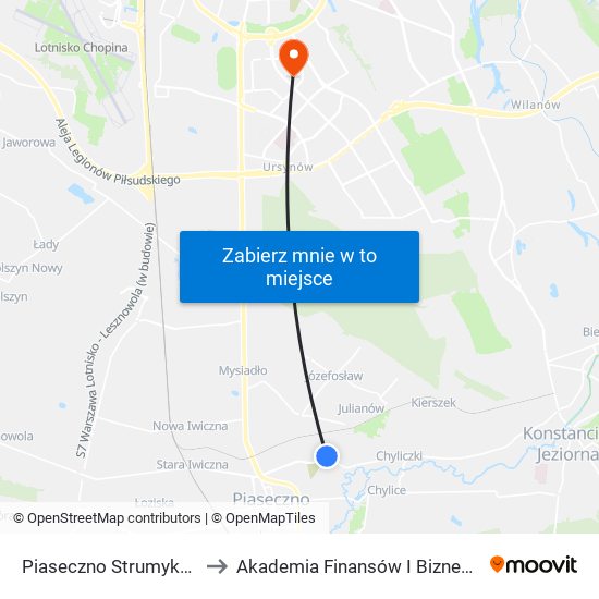 Piaseczno Strumykowa 01 to Akademia Finansów I Biznesu Vistula map