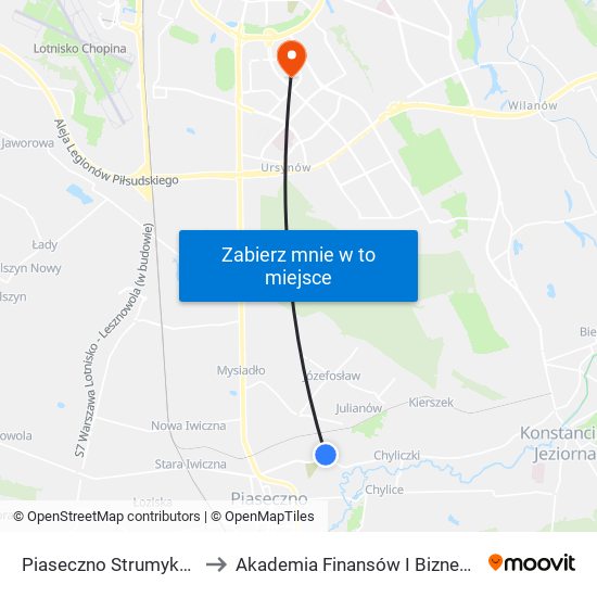 Piaseczno Strumykowa 02 to Akademia Finansów I Biznesu Vistula map