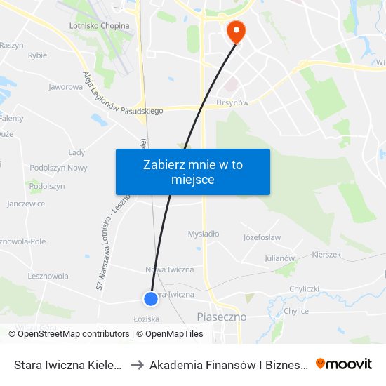 Stara Iwiczna Kielecka 02 to Akademia Finansów I Biznesu Vistula map