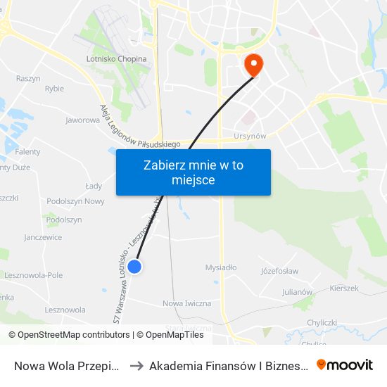 Nowa Wola Przepiórki 01 to Akademia Finansów I Biznesu Vistula map