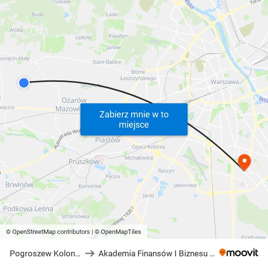 Pogroszew Kolonia 01 to Akademia Finansów I Biznesu Vistula map