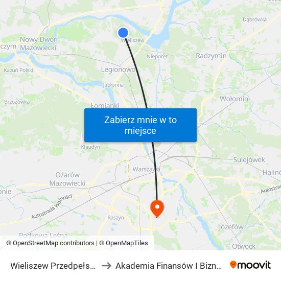 Wieliszew Przedpełskiego 02 to Akademia Finansów I Biznesu Vistula map