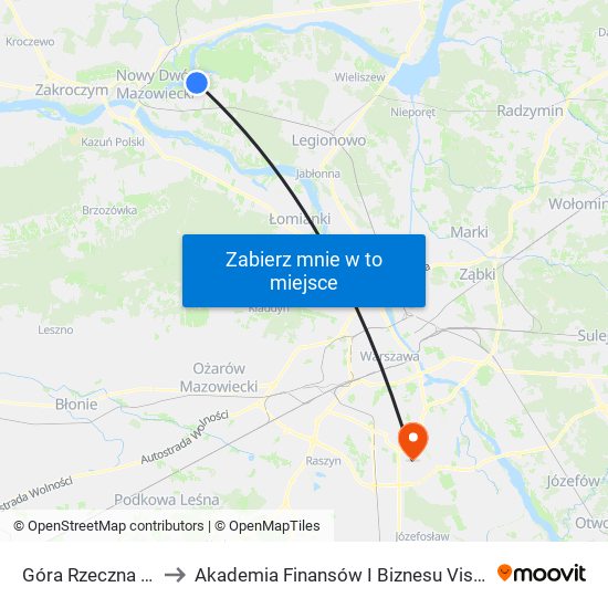 Góra Rzeczna 01 to Akademia Finansów I Biznesu Vistula map