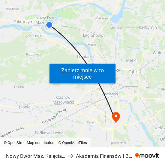 Nowy Dwór Maz. Księcia Ziemowita 02 to Akademia Finansów I Biznesu Vistula map