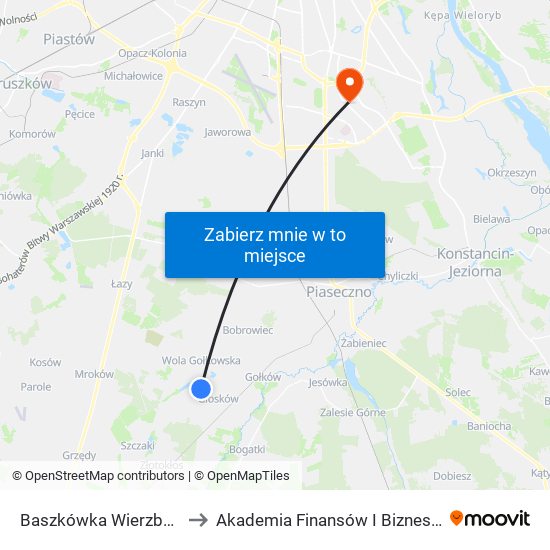 Baszkówka Wierzbowa 02 to Akademia Finansów I Biznesu Vistula map