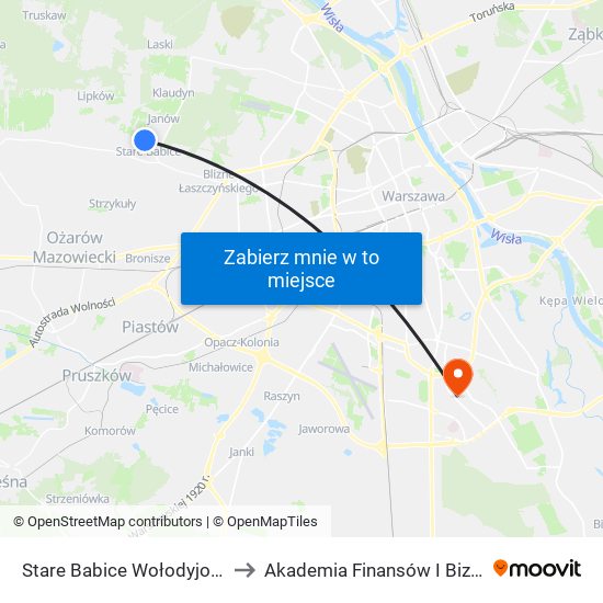 Stare Babice Wołodyjowskiego 02 to Akademia Finansów I Biznesu Vistula map