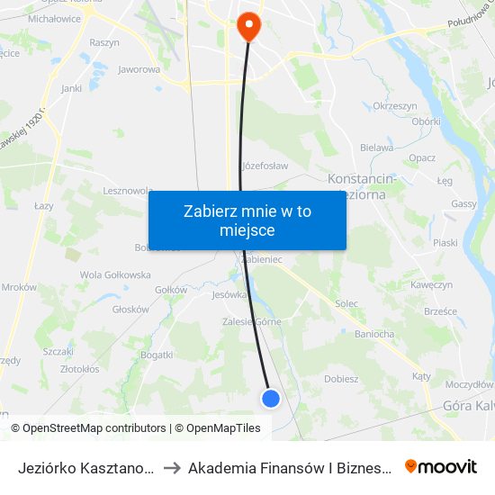 Jeziórko Kasztanowa 01 to Akademia Finansów I Biznesu Vistula map