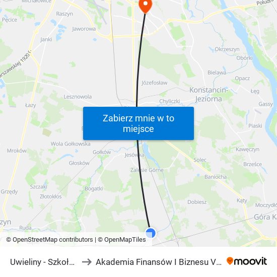 Uwieliny - Szkoła 01 to Akademia Finansów I Biznesu Vistula map