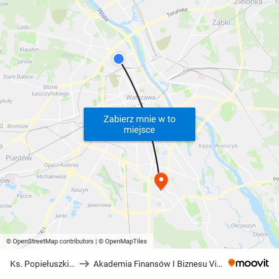 Ks. Popiełuszki 01 to Akademia Finansów I Biznesu Vistula map