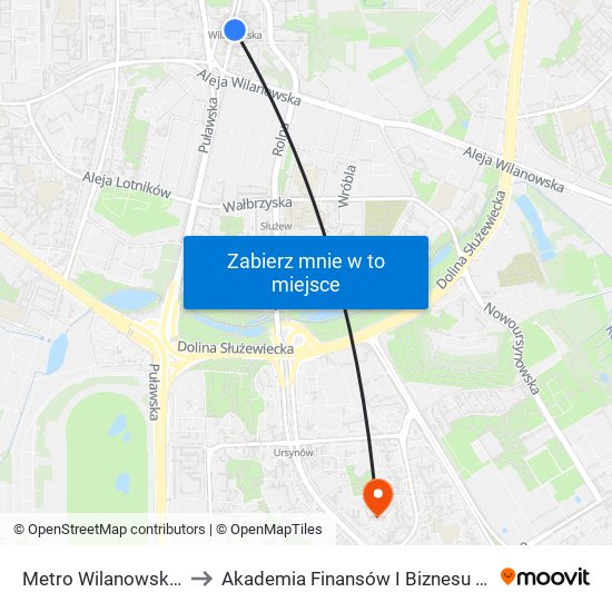 Metro Wilanowska 02 to Akademia Finansów I Biznesu Vistula map