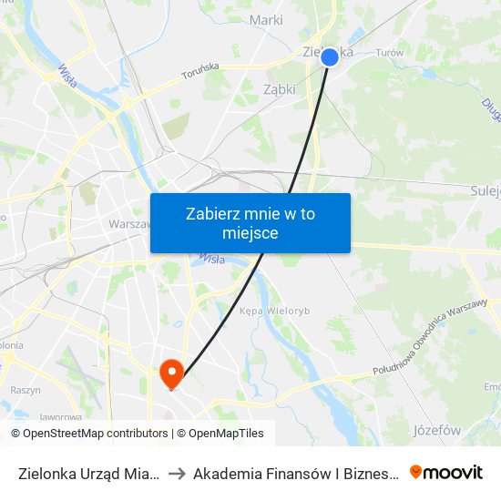 Zielonka Urząd Miasta 01 to Akademia Finansów I Biznesu Vistula map