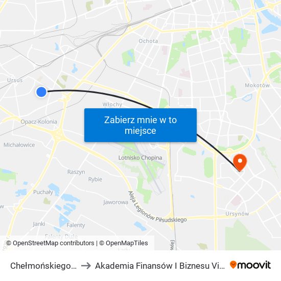 Chełmońskiego 01 to Akademia Finansów I Biznesu Vistula map