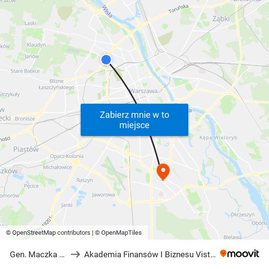 Gen. Maczka 01 to Akademia Finansów I Biznesu Vistula map