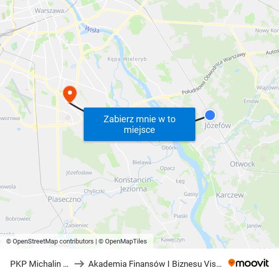 PKP Michalin 01 to Akademia Finansów I Biznesu Vistula map