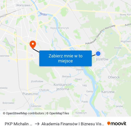 PKP Michalin 02 to Akademia Finansów I Biznesu Vistula map