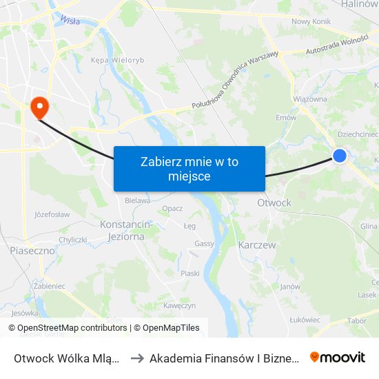 Otwock Wólka Mlądzka 04 to Akademia Finansów I Biznesu Vistula map