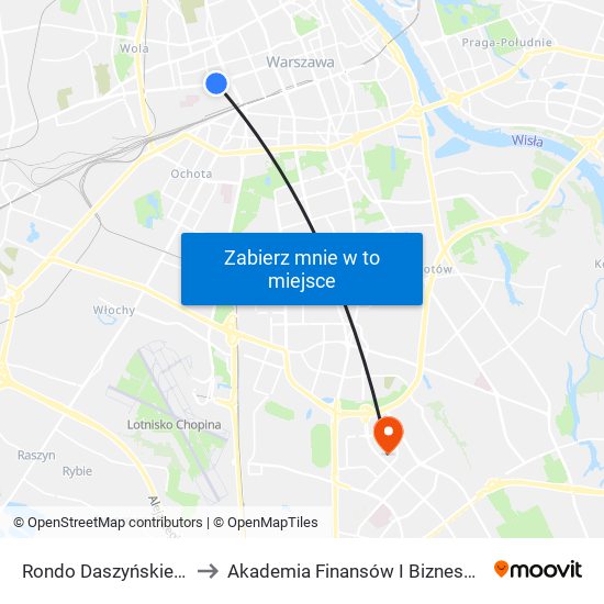 Rondo Daszyńskiego 09 to Akademia Finansów I Biznesu Vistula map