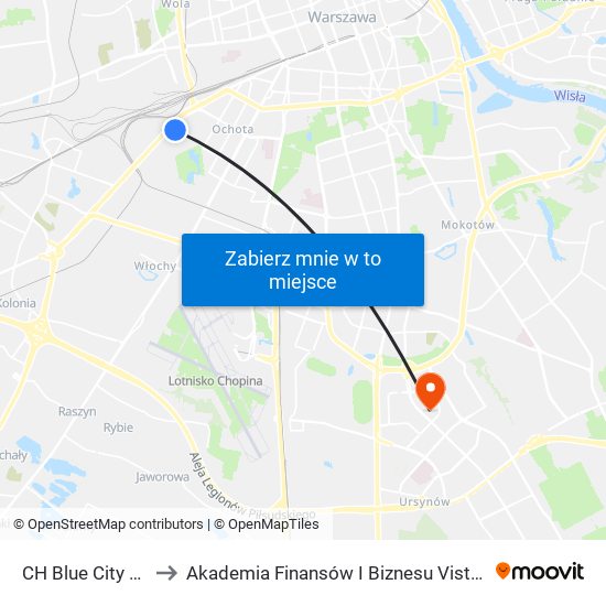 CH Blue City 01 to Akademia Finansów I Biznesu Vistula map