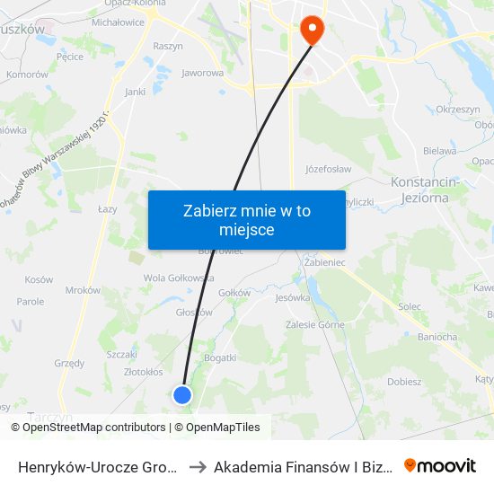 Henryków-Urocze Gromadzka 02 to Akademia Finansów I Biznesu Vistula map