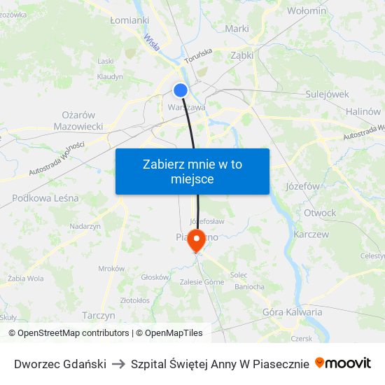 Dworzec Gdański to Szpital Świętej Anny W Piasecznie map