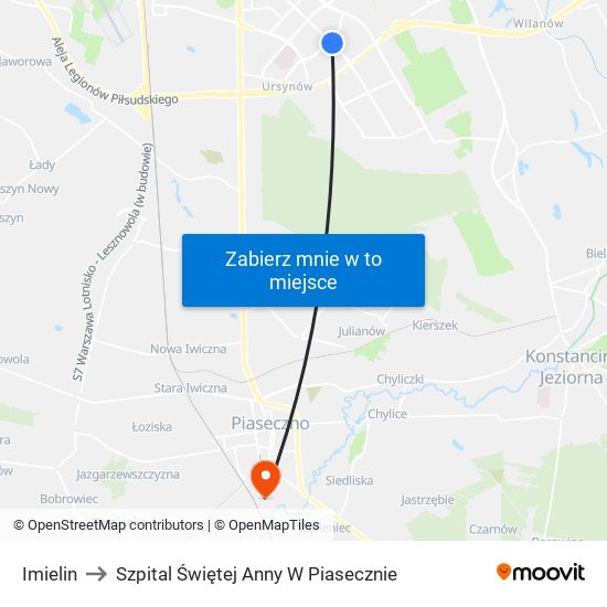 Imielin to Szpital Świętej Anny W Piasecznie map