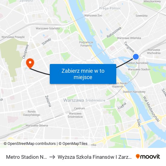 Metro Stadion Narodowy 12 to Wyższa Szkoła Finansów I Zarządzania W Warszawie map