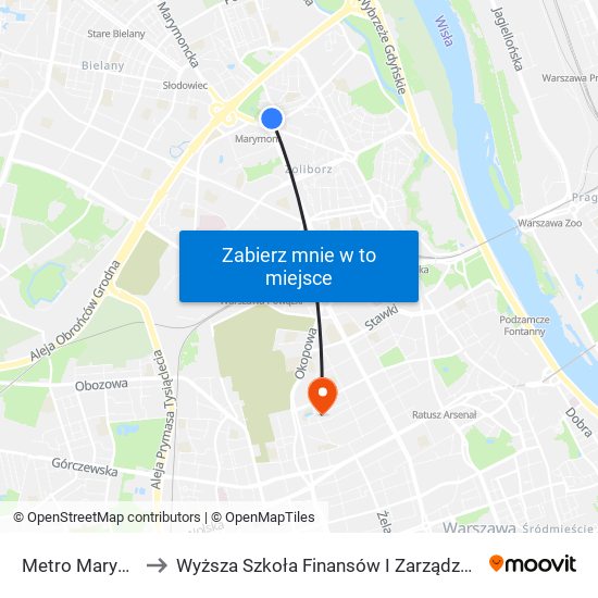 Metro Marymont 06 to Wyższa Szkoła Finansów I Zarządzania W Warszawie map